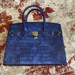 Navy Blue Crocodile Pattern Purse